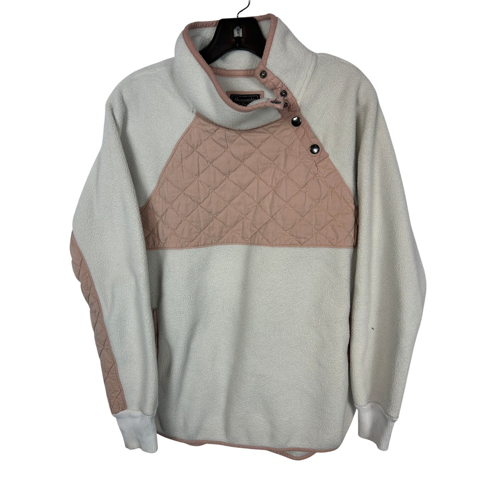 Abercrombie & Fitch Asymmetrical Gorpcore Fleece Cream Pink Quilted Pullover M